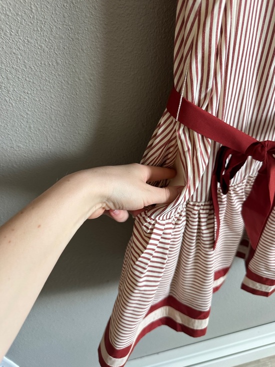 NWT Entro Red and Ivory Striped Belted Shirt Dress - Picture 5 of 13